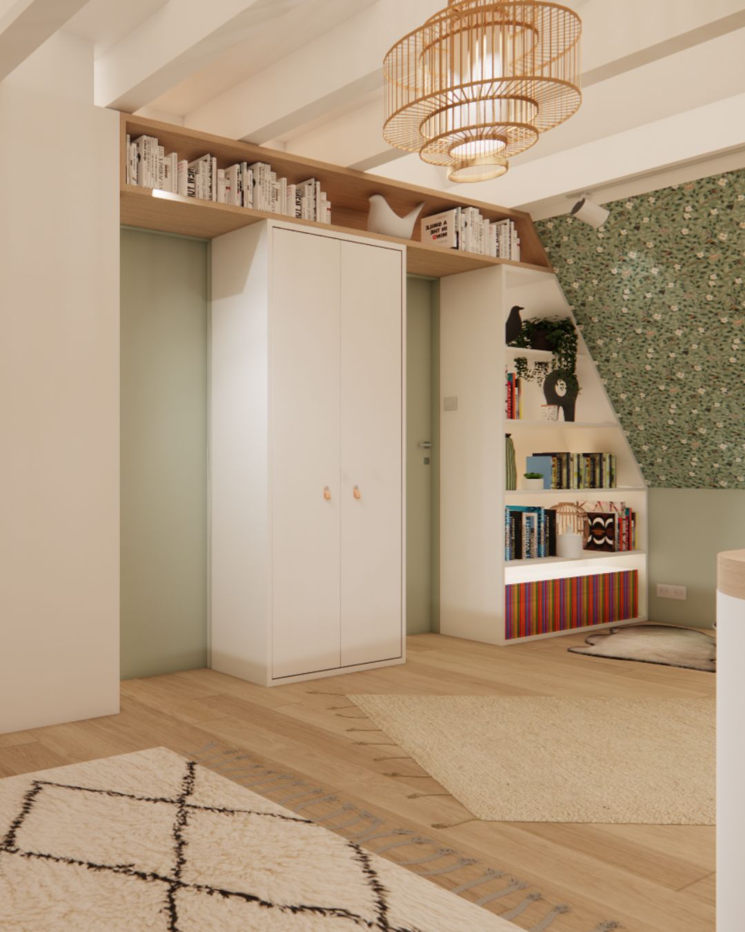 grand linéaire de rangements sur le palier