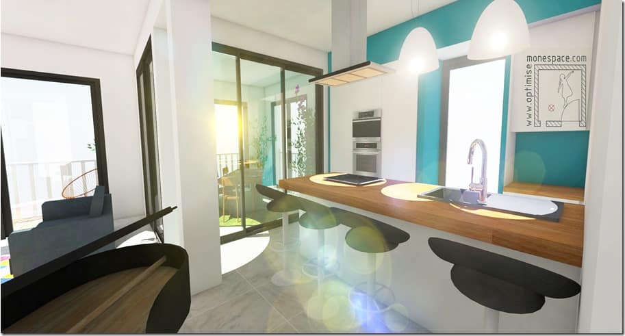 CUISINE ET VERANDA VUE DU PIANO