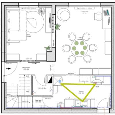 Plan 2D d'une cuisine avec triangle d'activité